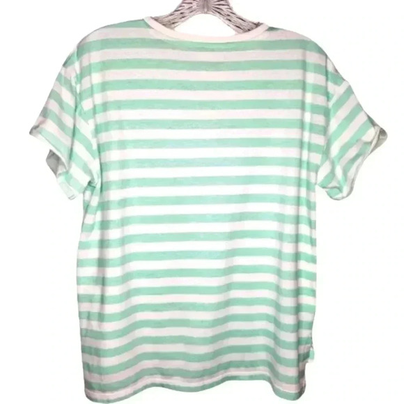 Arizona Green White Striped Hi-Low Sequin Flamingo Short Rolled Sleeve Size XL - Picture 5 of 9